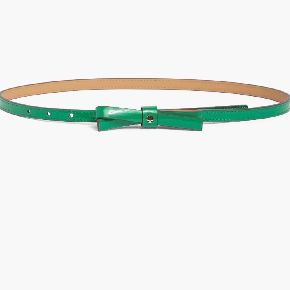 NWT Kate Spade New York Forest Glen Green patent leather shoestring bow belt- M